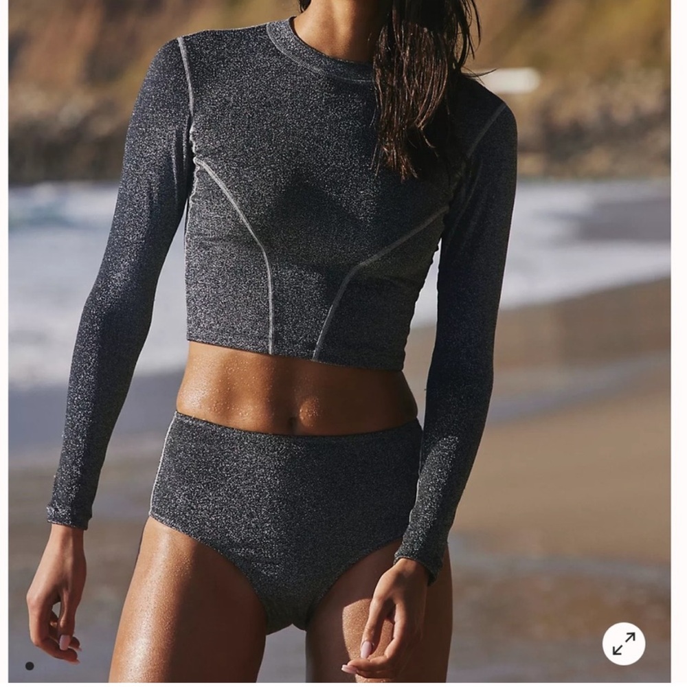 NEW SET Atmosea X Free people swim Black and Silver Top& bottom size M
